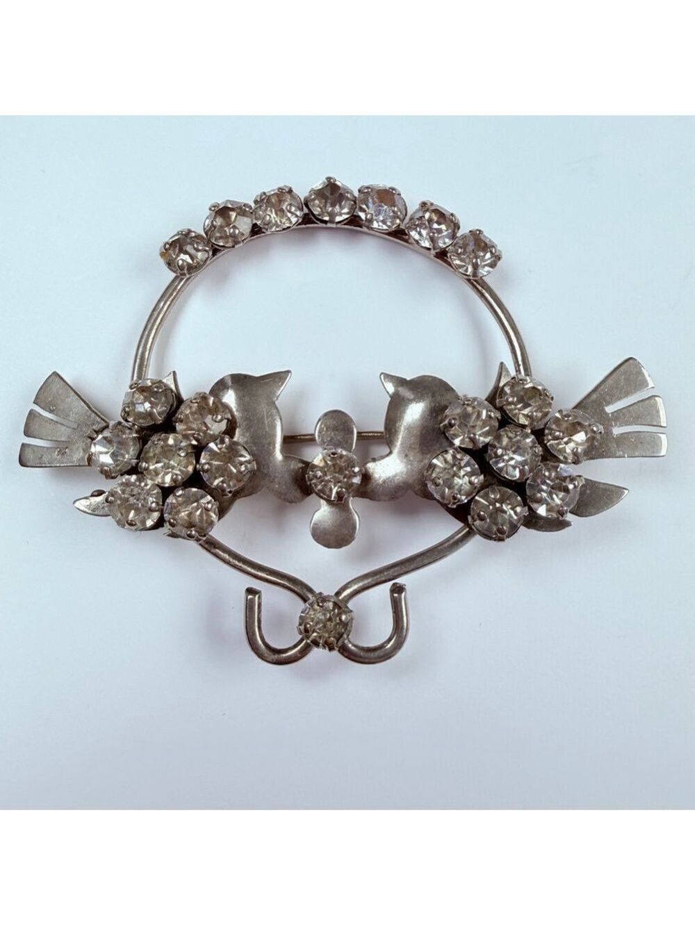 Lovebirds Figural Rhinestone Sterling Silver 925 Large Pin Brooch VTG Retro Era